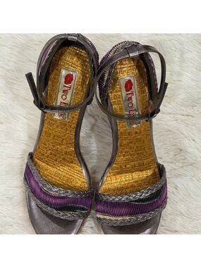 Two Lips Purple/Black/Metallic Pewter Wedge Sandals - Size 10 (NWOT)